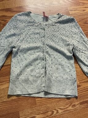 Eight Sixty  Gray % Silver Sequin Long Sleeve Button Up  Sweater Cardigan Size M